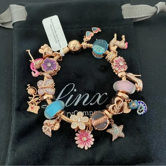 Linx Rose Gold Bracelet with Pink and Blue Mom Themed Charms